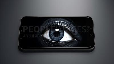 Buy stock photo Big brother or hacker eye, technologies for the global cellphone surveillance.