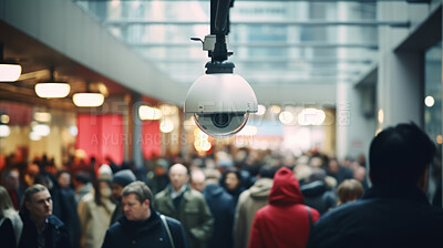 Buy stock photo Crowd tracking by surveillance camera. Facial recognition and personal identification