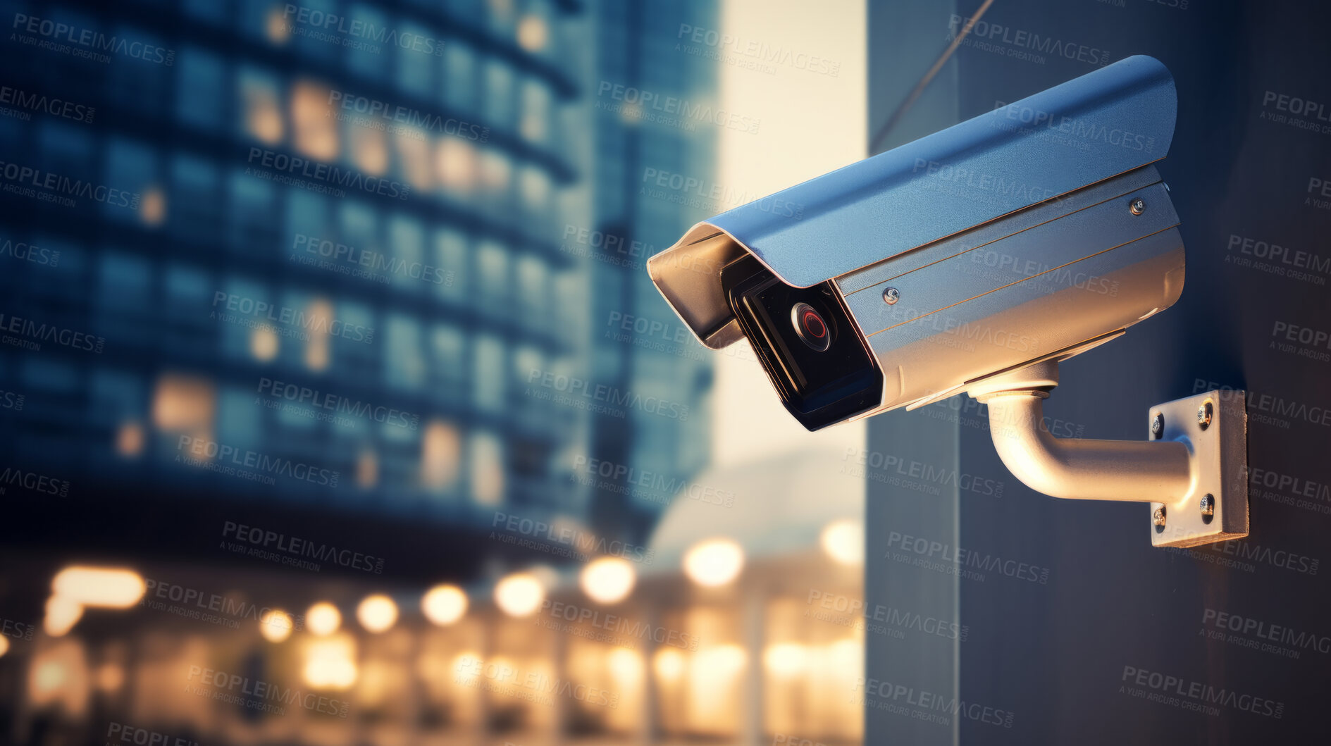 Buy stock photo Surveillance camera close-up, Securing and observing the City crowd and traffic.