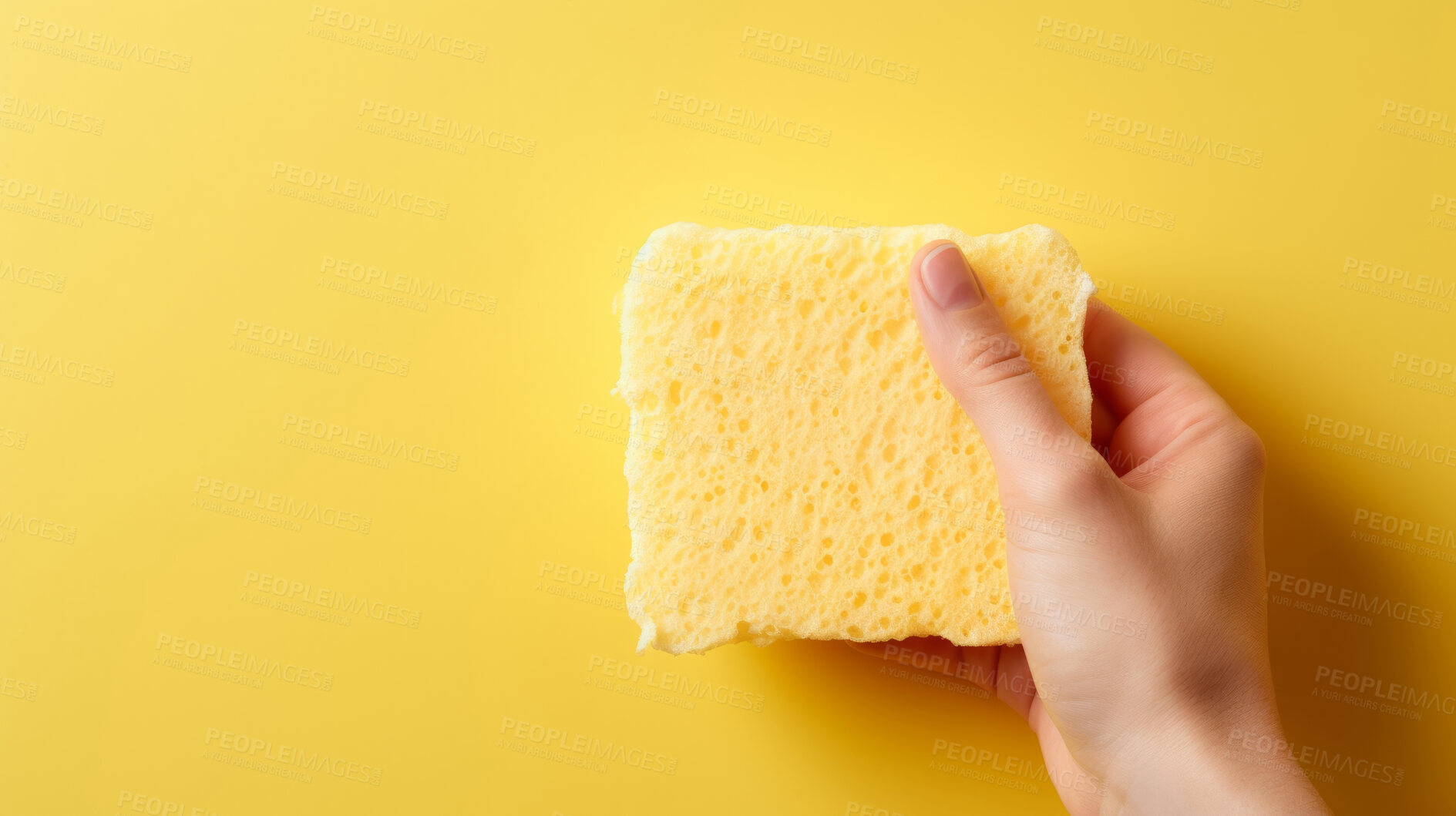 Buy stock photo Hand holding a sponge. Clean home and kitchen copyspace background