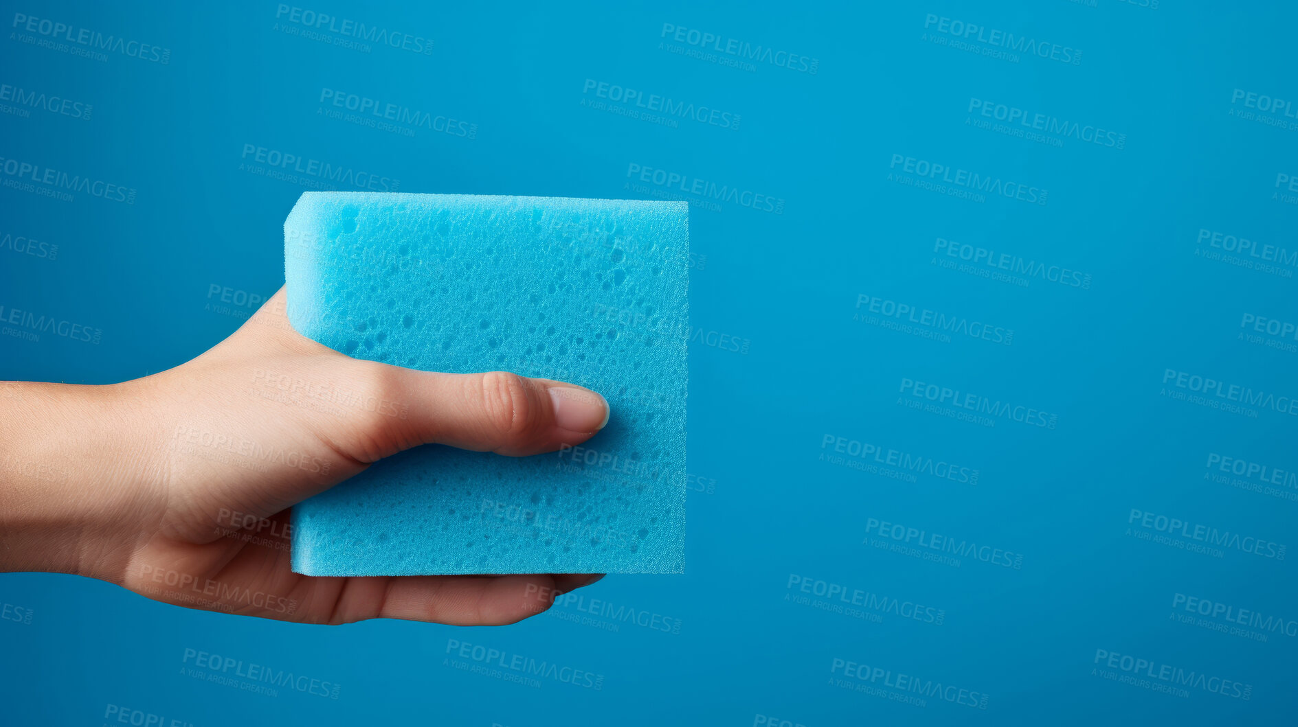 Buy stock photo Hand holding a sponge. Clean home and kitchen copyspace background