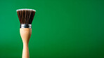 Wooden brush on green. Clean home and kitchen copyspace background