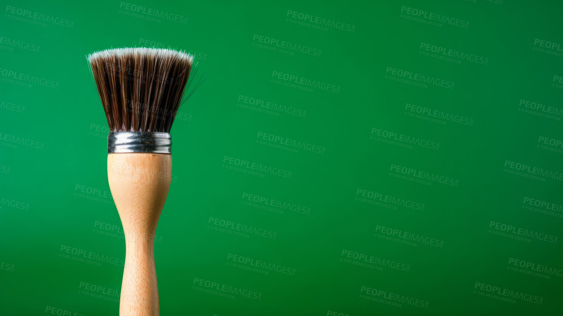 Buy stock photo Wooden brush on green. Clean home and kitchen copyspace background