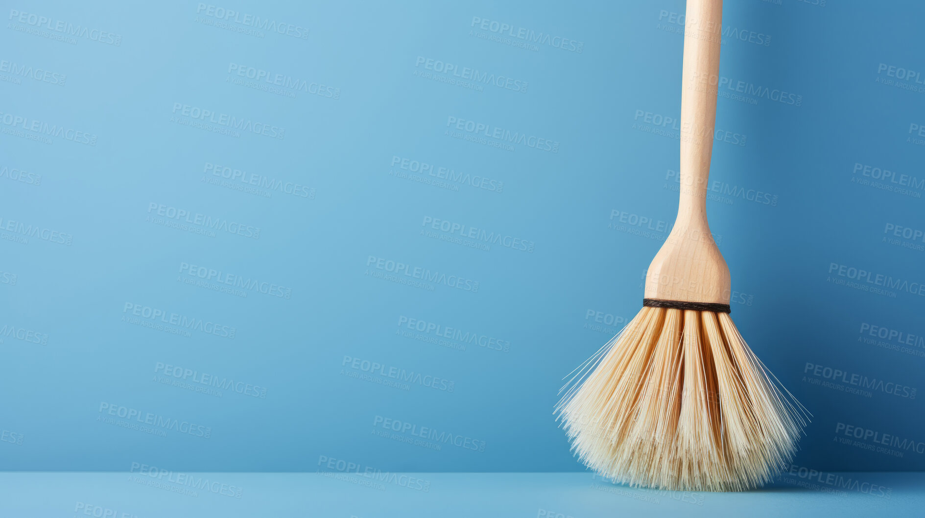 Buy stock photo Wooden brush on blue. Clean home and kitchen copyspace background