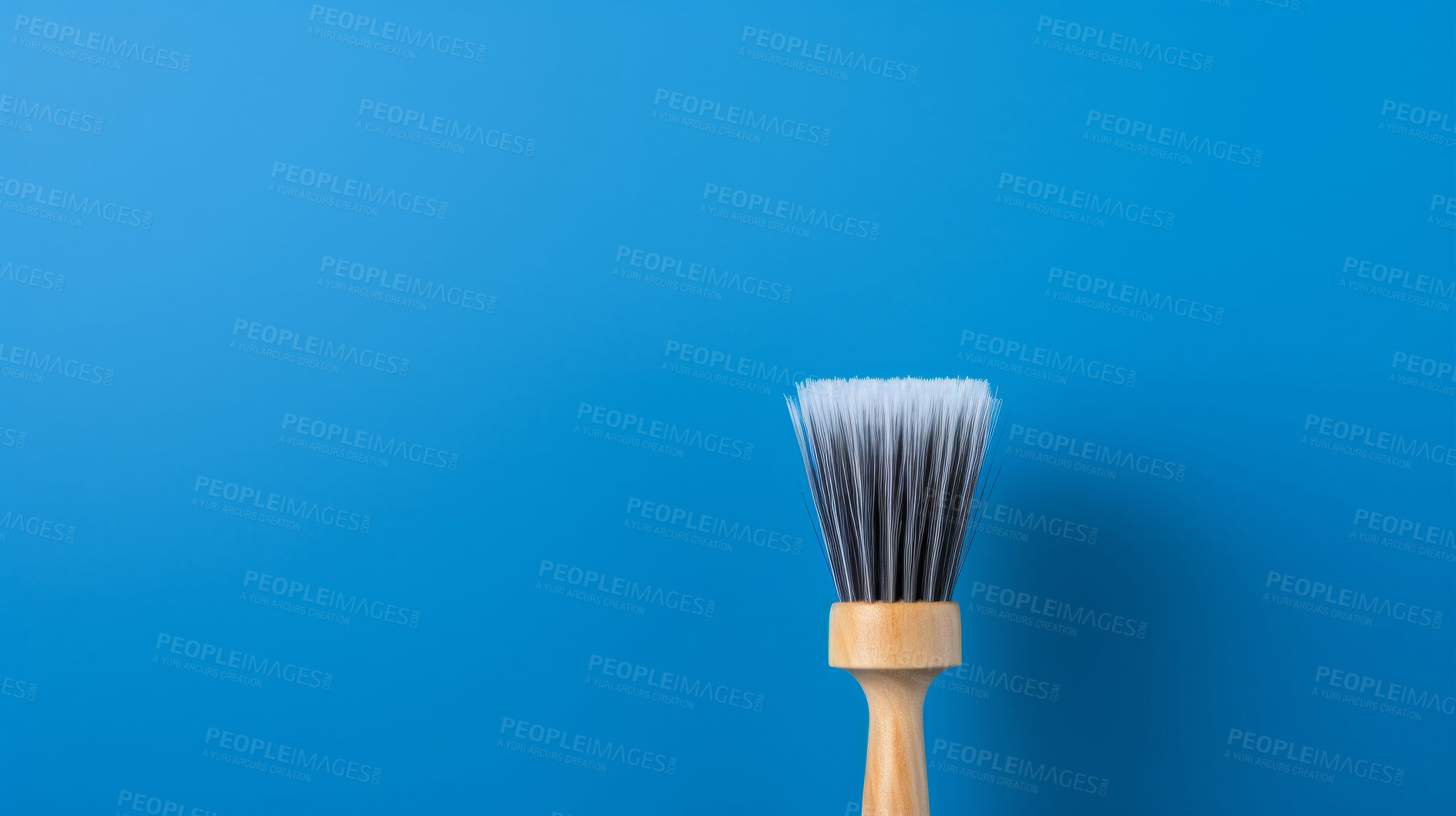 Buy stock photo Wooden brush on blue. Clean home and kitchen copyspace background