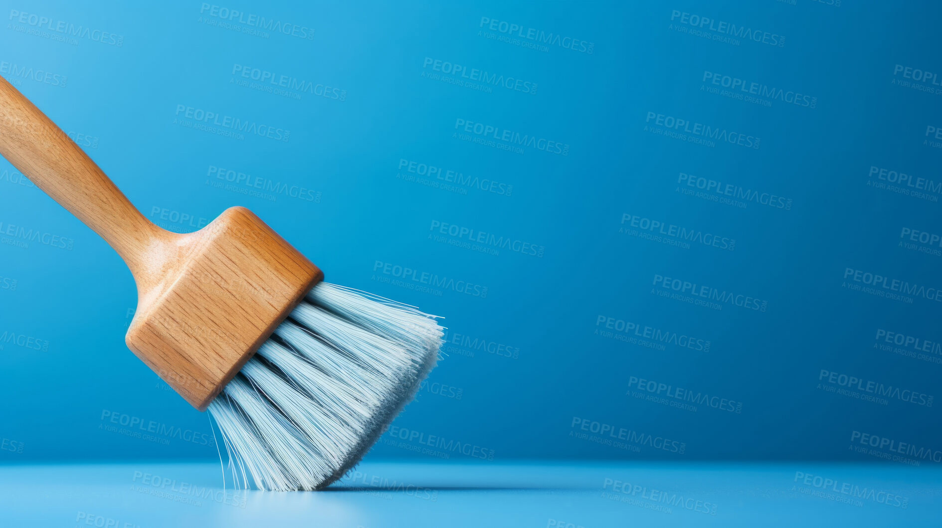 Buy stock photo Wooden brush on blue. Clean home and kitchen copyspace background