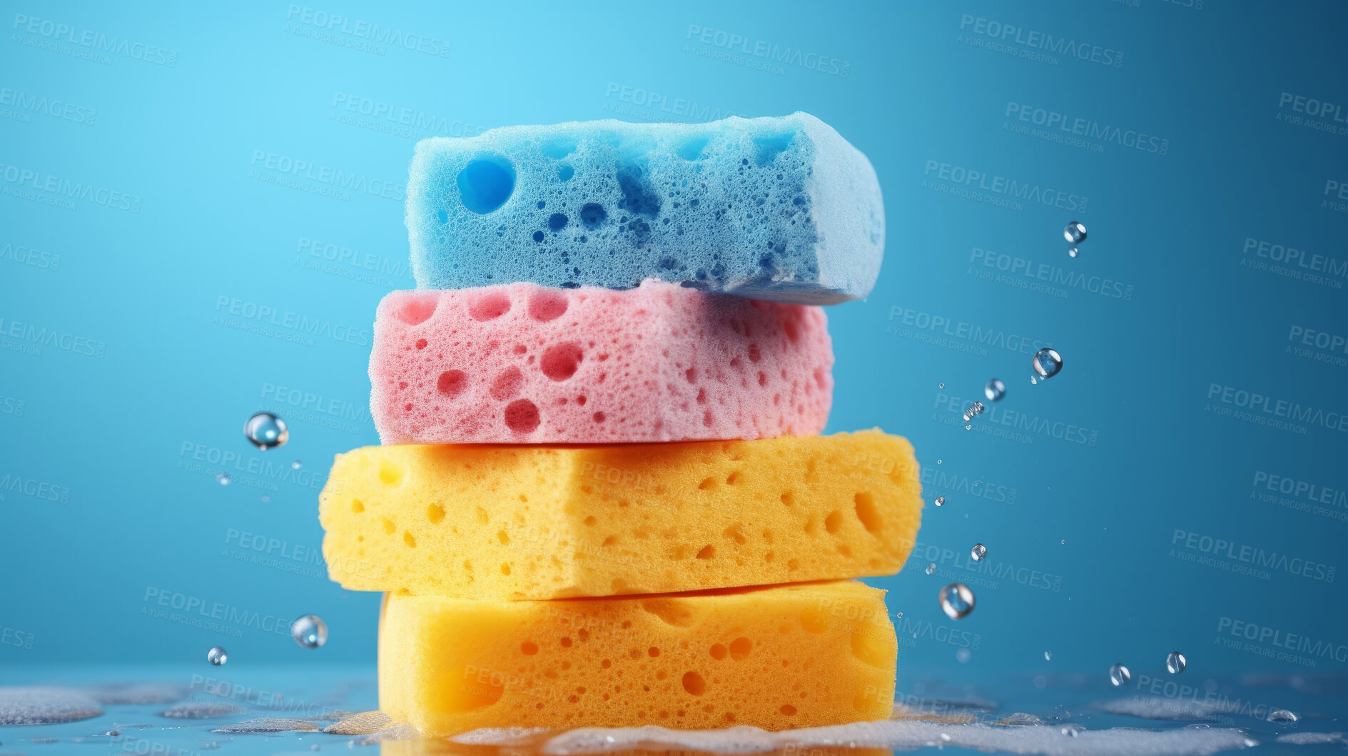 Buy stock photo Stack of colorful sponges. Clean home and kitchen copyspace background