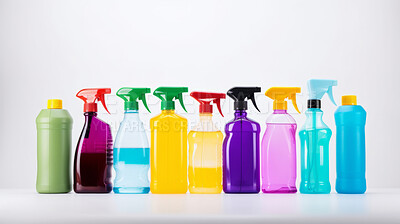 Buy stock photo Detergent cleaning supplies. Chemical and eco-friendly options concept