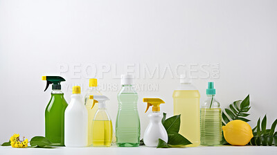Detergent cleaning supplies. Chemical and eco-friendly options concept