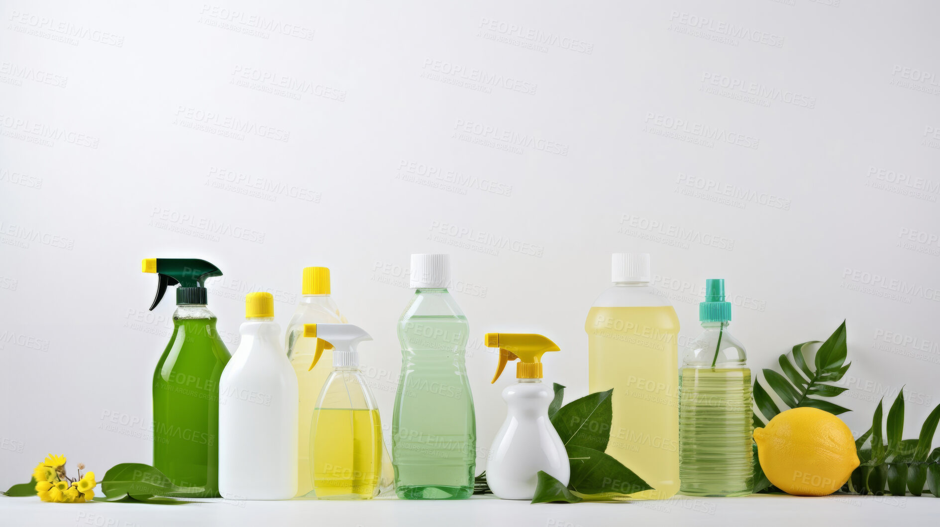 Buy stock photo Detergent cleaning supplies. Chemical and eco-friendly options concept