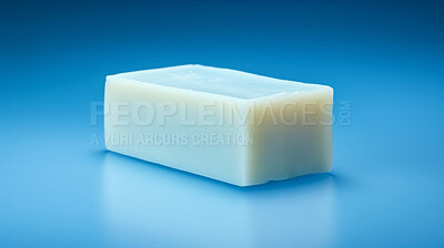 Buy stock photo Soap on blue background. Clean home and body copyspace background