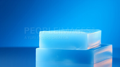 Buy stock photo Soap on blue background. Clean home and body copyspace background
