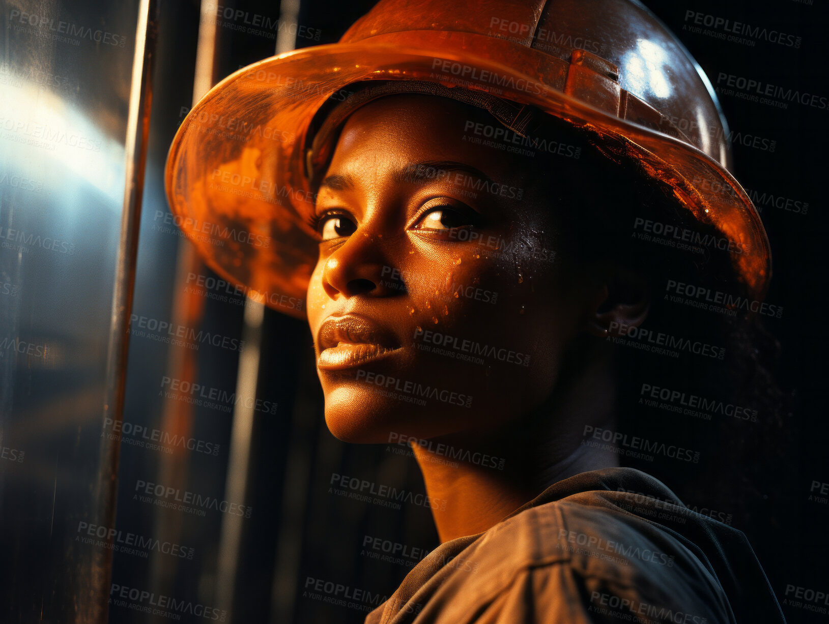 Buy stock photo Editorial style portrait of woman construction worker. Women empowerment concept.