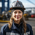 Portrait of woman construction worker. Professional engineer or artisan. Female empowerment.