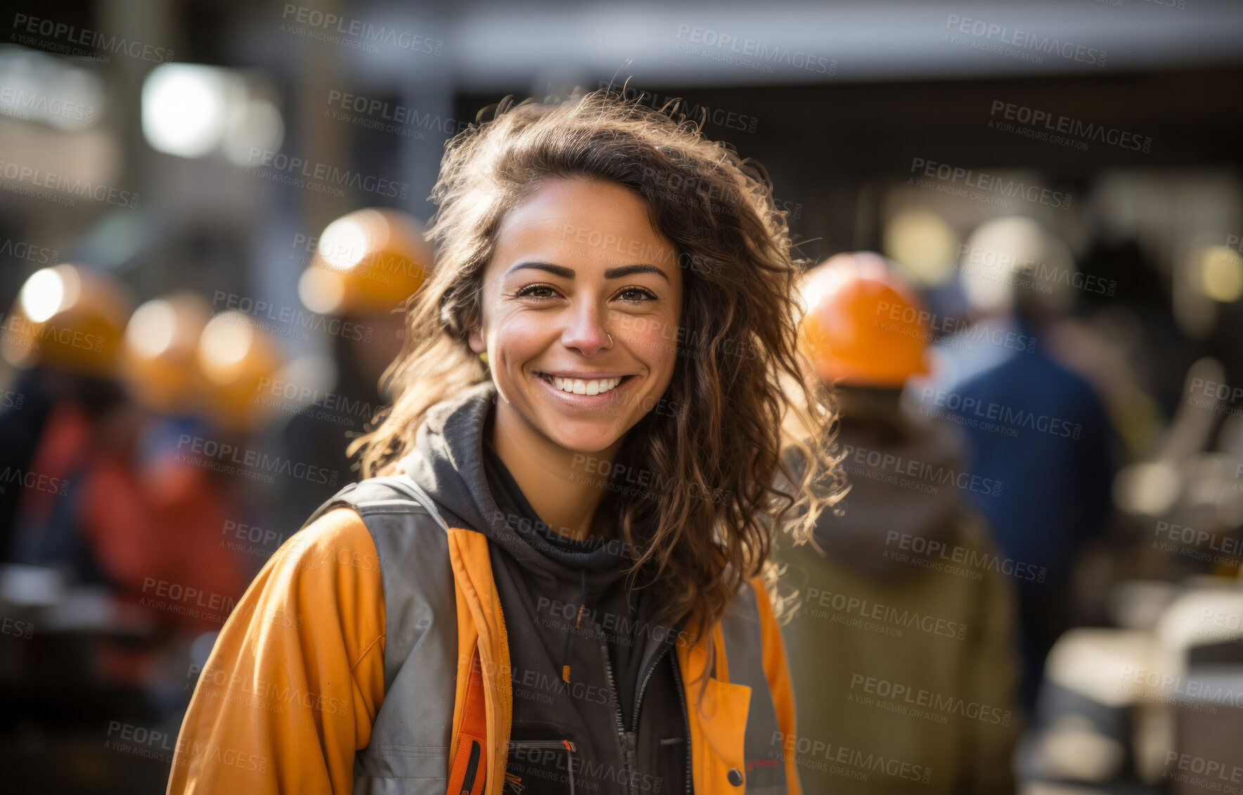 Buy stock photo Senior construction worker woman standing at building site. Empowerment concept.