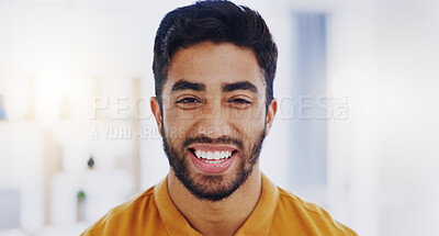 Business man, worker and face with happy smile and confidence feeling proud from work. Portrait, young employee and male person confident about professional job and web consulting success with pride
