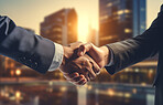 Business partners shake hands. Success, building project agreement. Construction concept