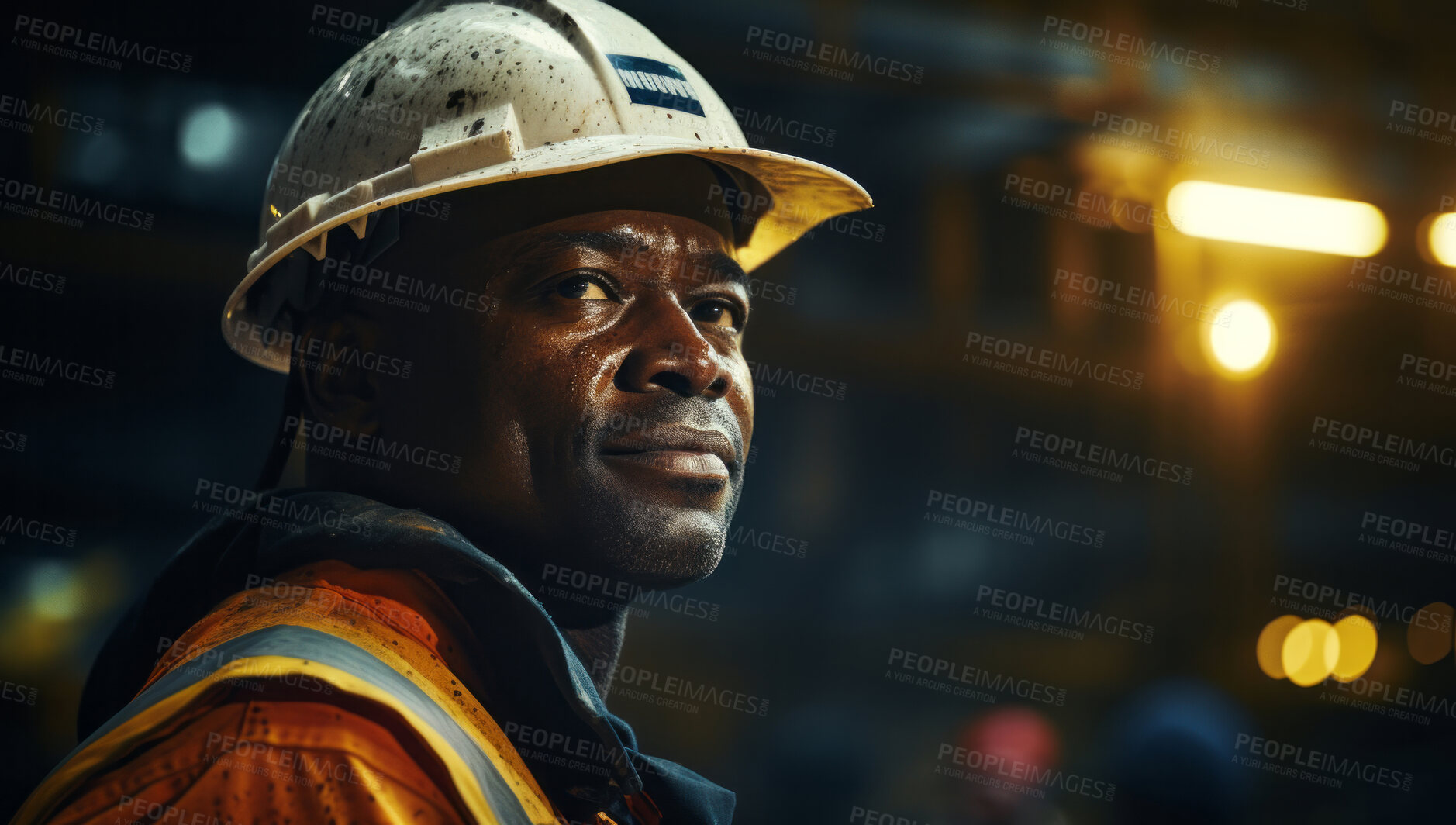 Buy stock photo Candid shot of African American worker at work on construction site.