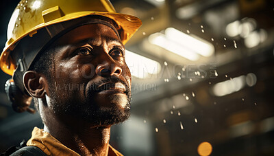 Buy stock photo Candid shot of African American worker at work on construction site.