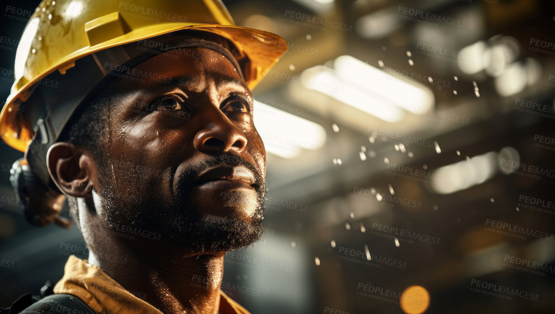 Buy stock photo Candid shot of African American worker at work on construction site.