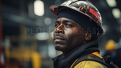 Buy stock photo Candid shot of African American worker at work on construction site.