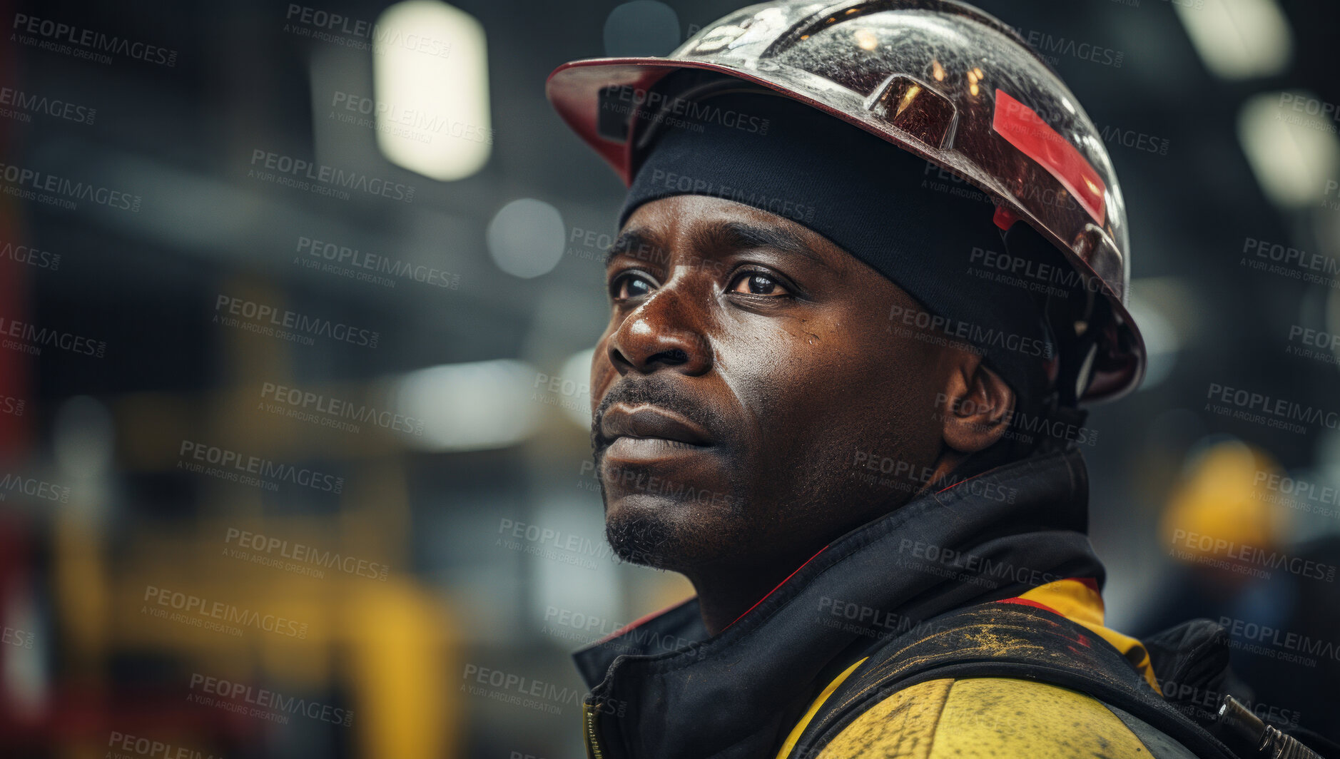 Buy stock photo Candid shot of African American worker at work on construction site.