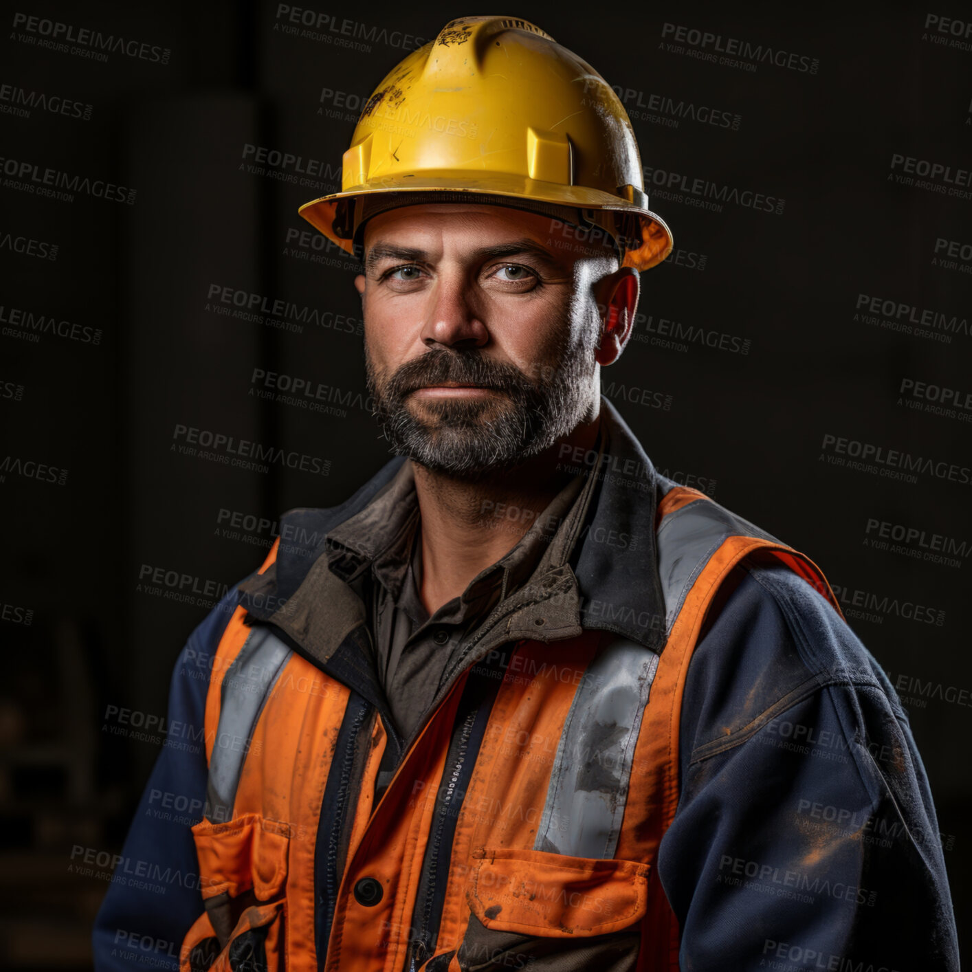 Buy stock photo Studio portrait of construction worker against black backdrop.
Construction concept.