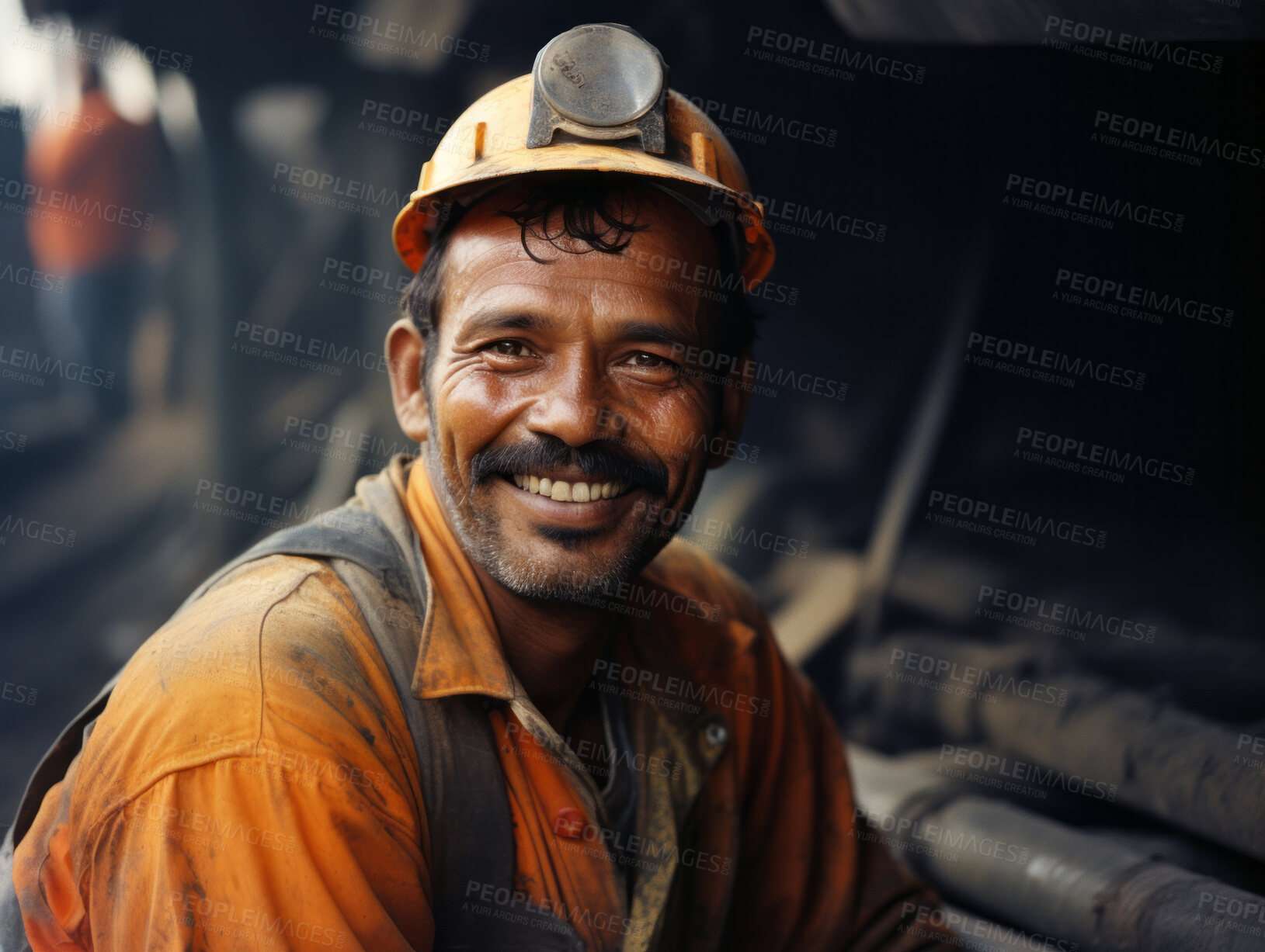 Buy stock photo Happy, smiling construction site worker posing, looking at camera.