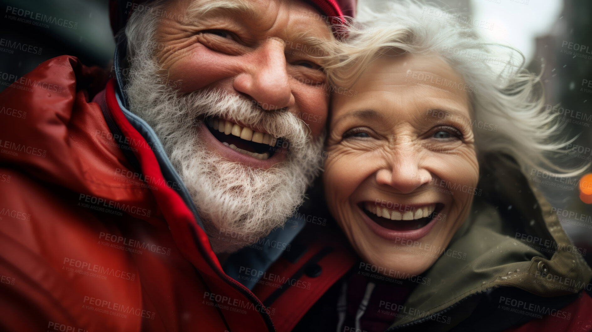 Buy stock photo Romantic married retired senior couple. Fun travel explore activity