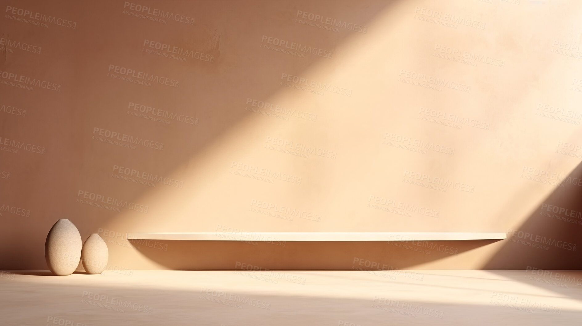 Buy stock photo Beige empty wall with shadows and light. Minimal abstract background for product presentation