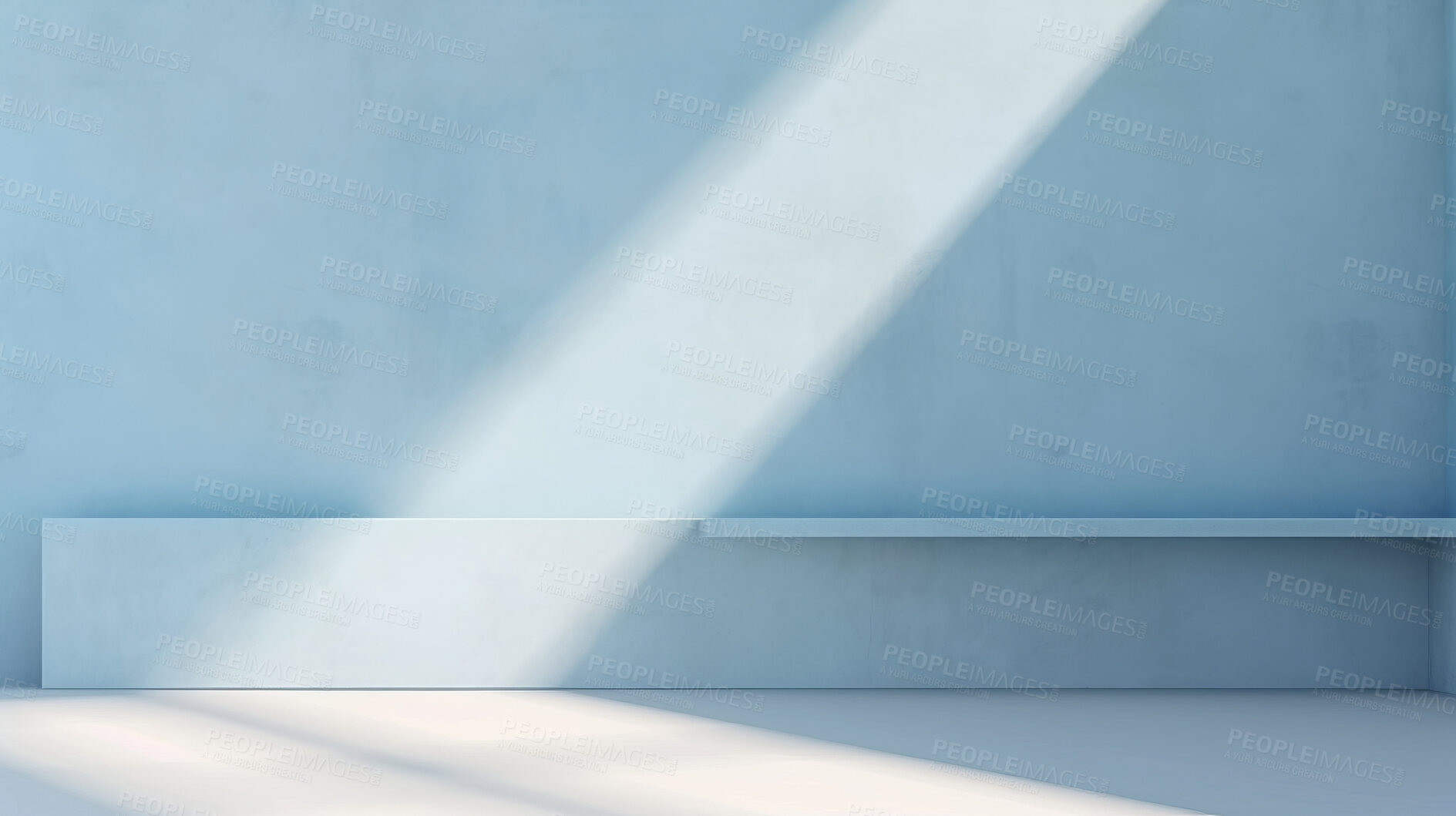 Buy stock photo Blue empty wall with shadows and light. Minimal abstract background for product presentation