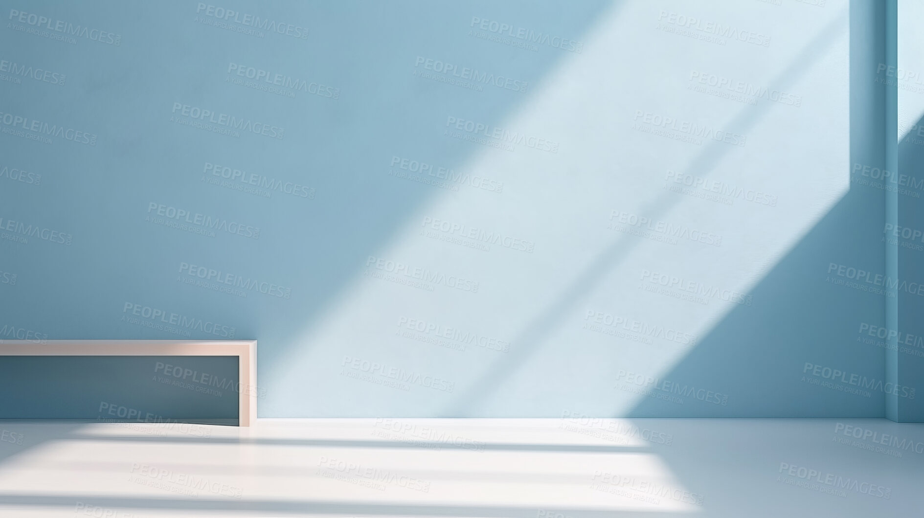 Buy stock photo Blue empty wall with shadows and light. Minimal abstract background for product presentation