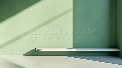 Green empty wall with shadows and light. Minimal abstract background for product presentation