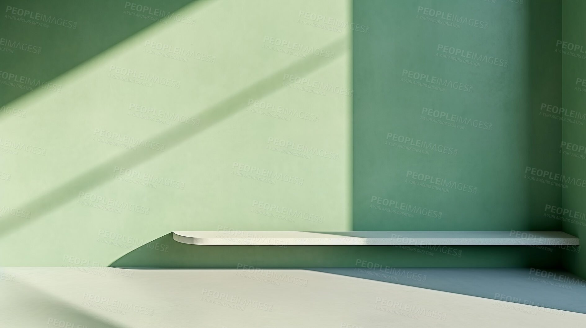 Buy stock photo Green empty wall with shadows and light. Minimal abstract background for product presentation