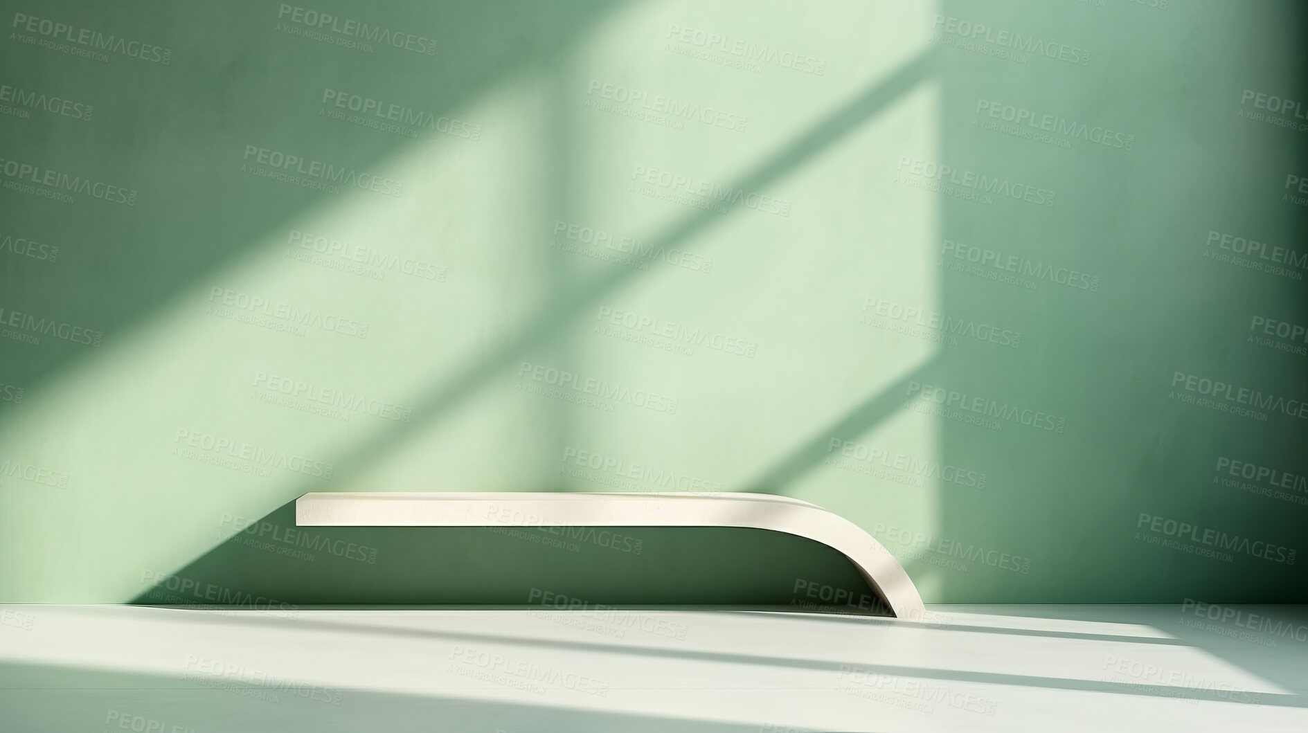 Buy stock photo Green empty wall with shadows and light. Minimal abstract background for product presentation