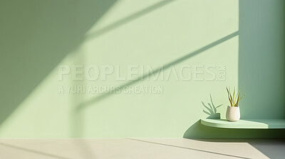 Buy stock photo Green empty wall with shadows and light. Minimal abstract background for product presentation