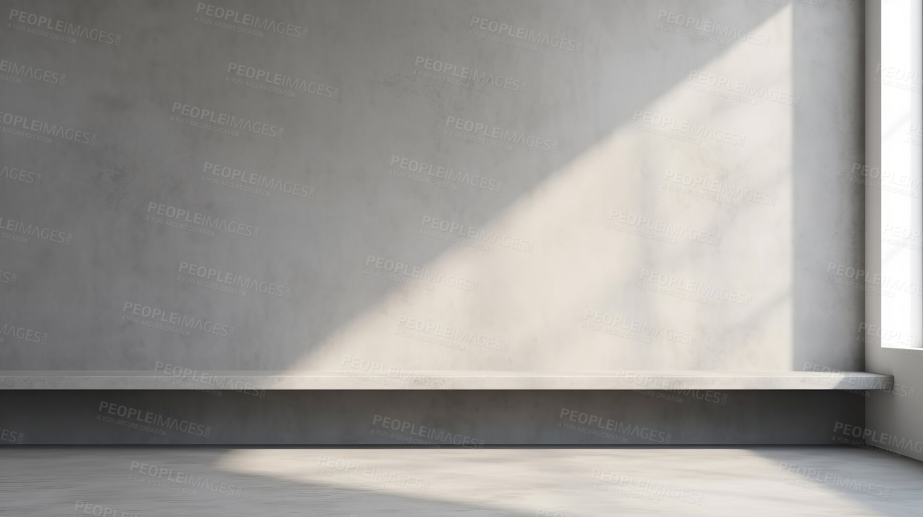 Buy stock photo Grey empty wall with shadows and light. Minimal abstract background for product presentation