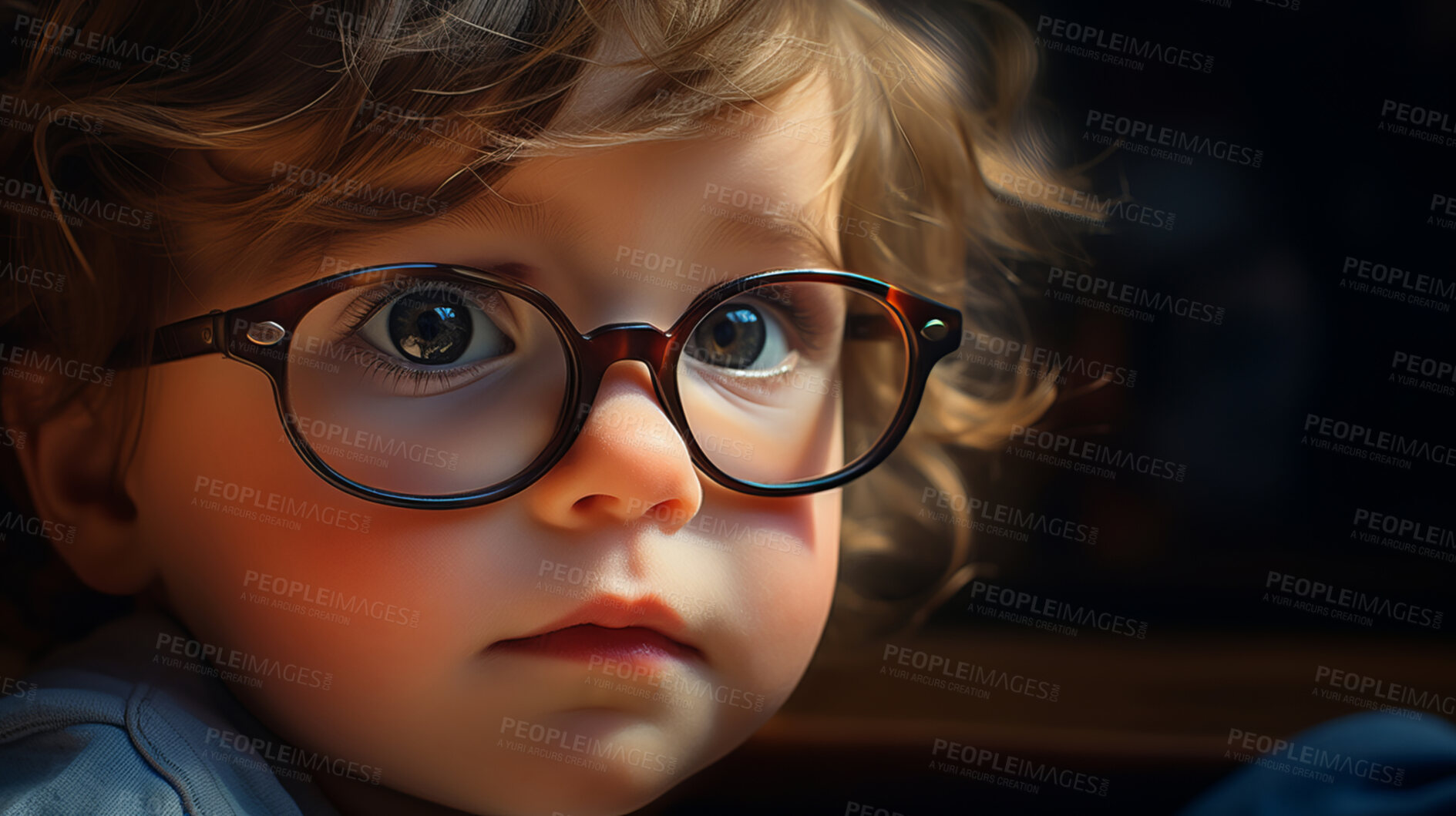 Buy stock photo Portrait of toddler boy wearing glasses. Poor eyesight or bad vision for optometry