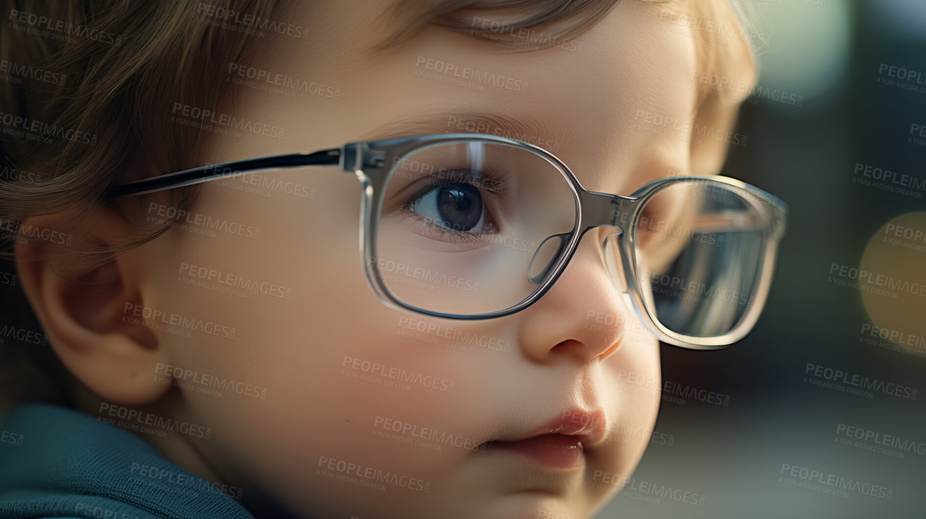 Buy stock photo Portrait of toddler boy wearing glasses. Poor eyesight or bad vision for optometry