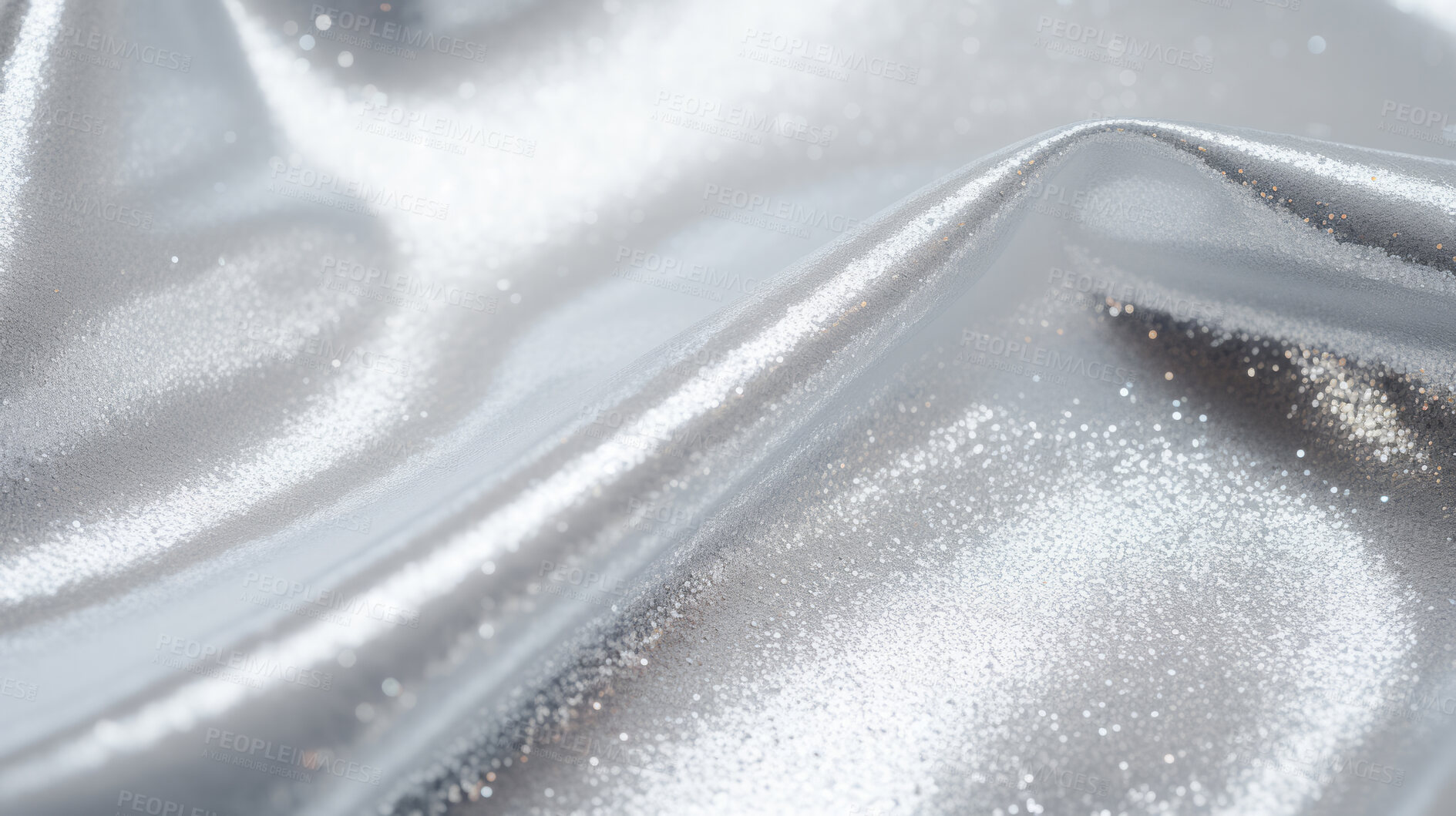 Buy stock photo Silver glitter wave material. Metallic textile design background