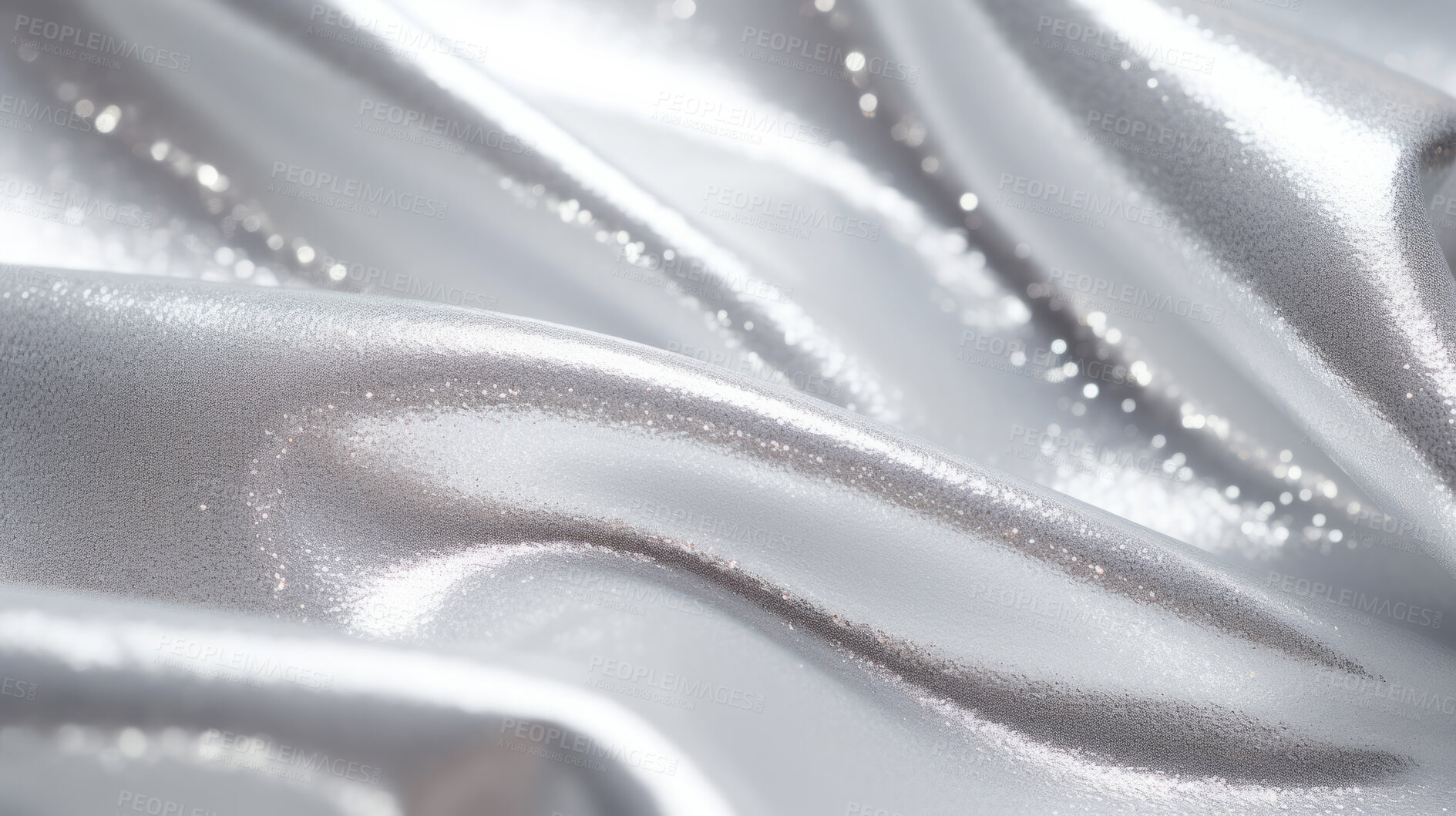 Buy stock photo Silver glitter wave material. Metallic textile design background