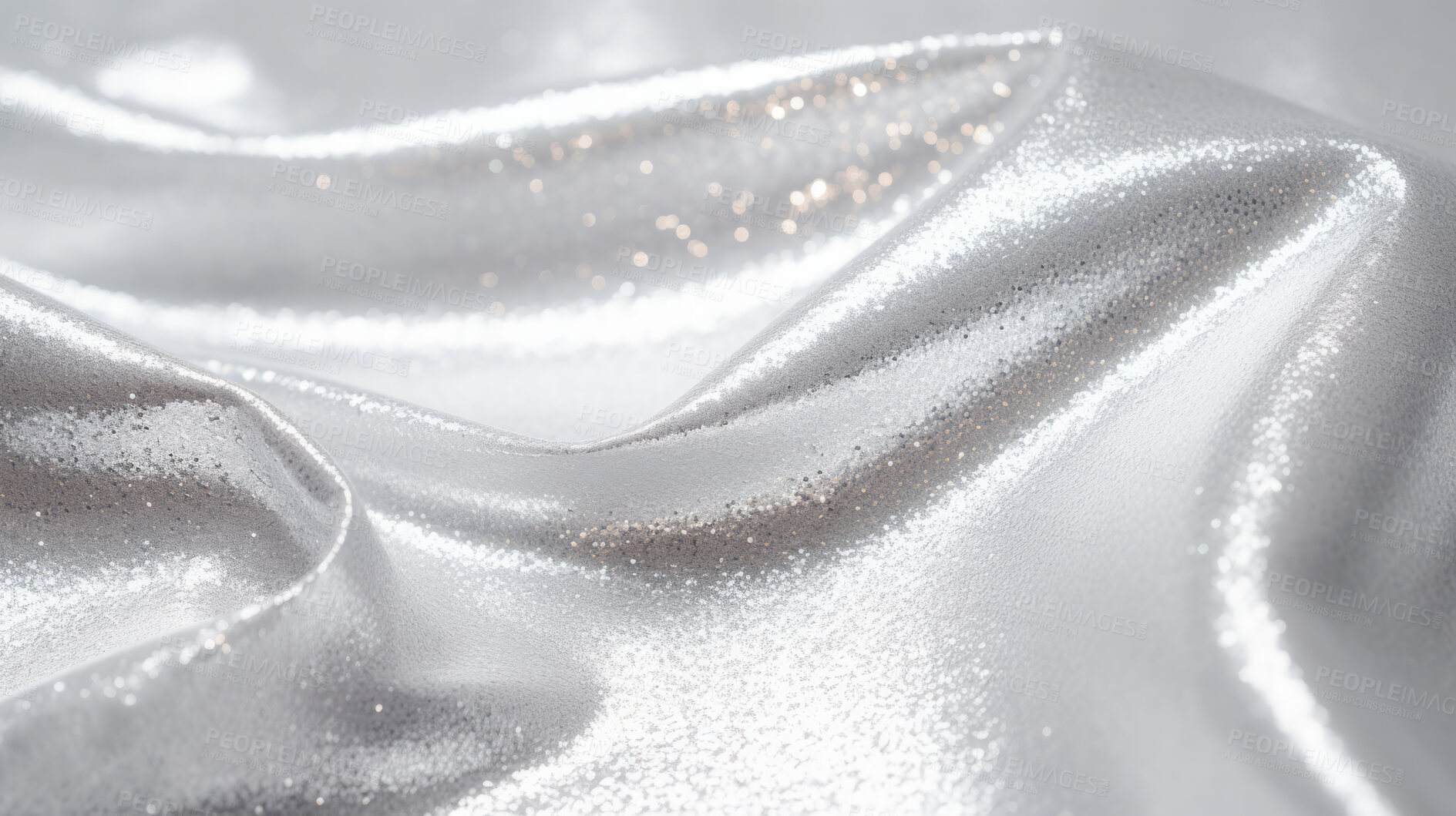 Buy stock photo Silver glitter wave material. Metallic textile design background