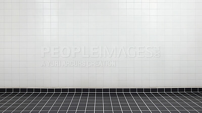 White ceramic tile wall and black floor background. Design wallpaper copyspace