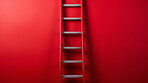 Ladder leaning agains red wall. Copy space. Business, success, concept.