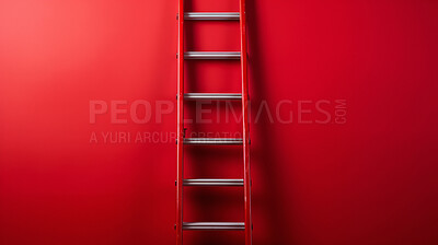 Ladder leaning agains red wall. Copy space. Business, success, concept.