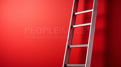 Close-up of ladder leaning against red wall. Copy space. Business, success, concept.