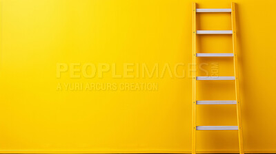 Ladder leaning agains yellow wall. Copy space. Business, success, concept.