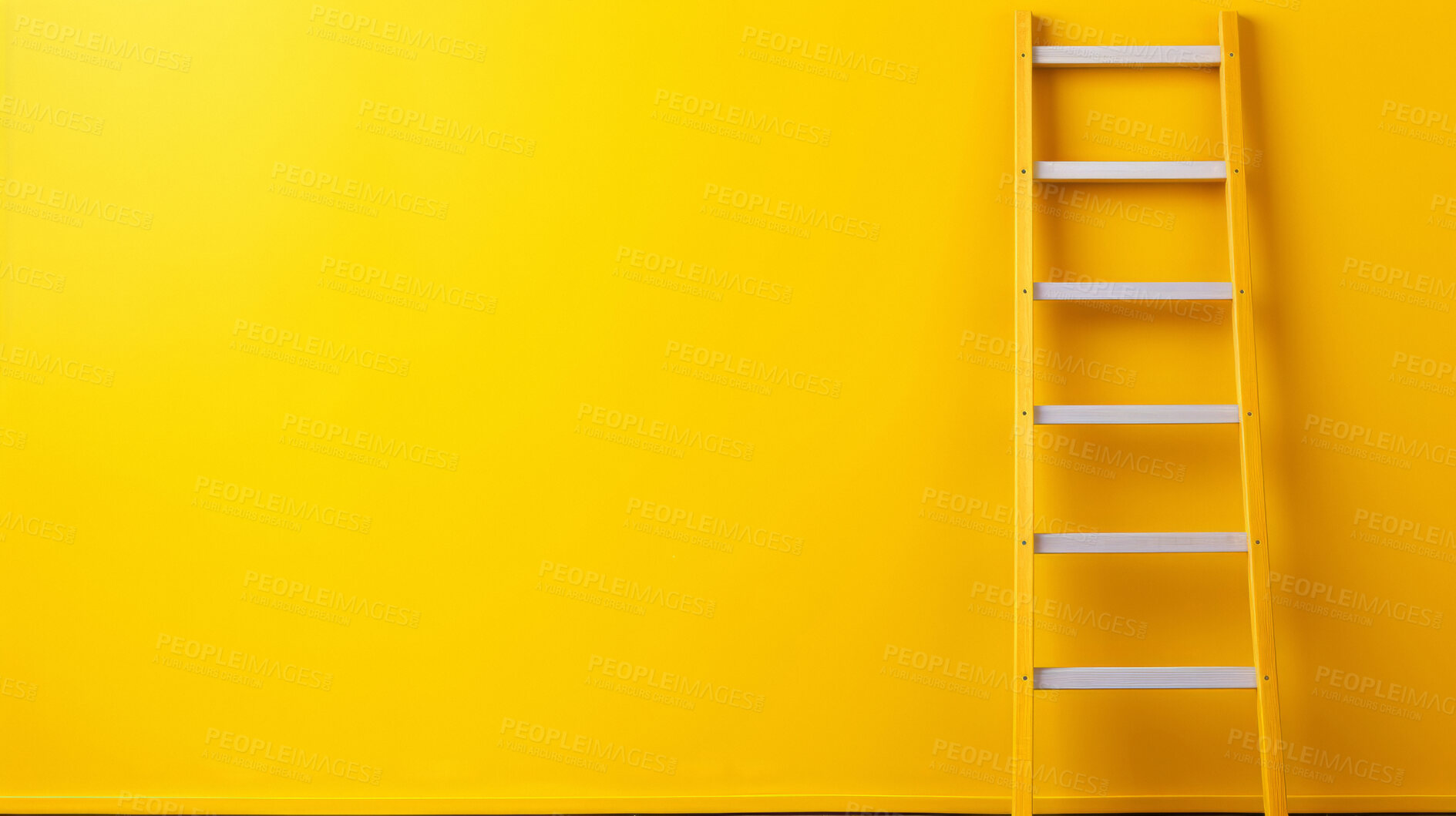 Buy stock photo Ladder leaning agains yellow wall. Copy space. Business, success, concept.