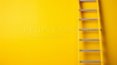 Ladder leaning agains yellow wall. Copy space. Business, success, concept.