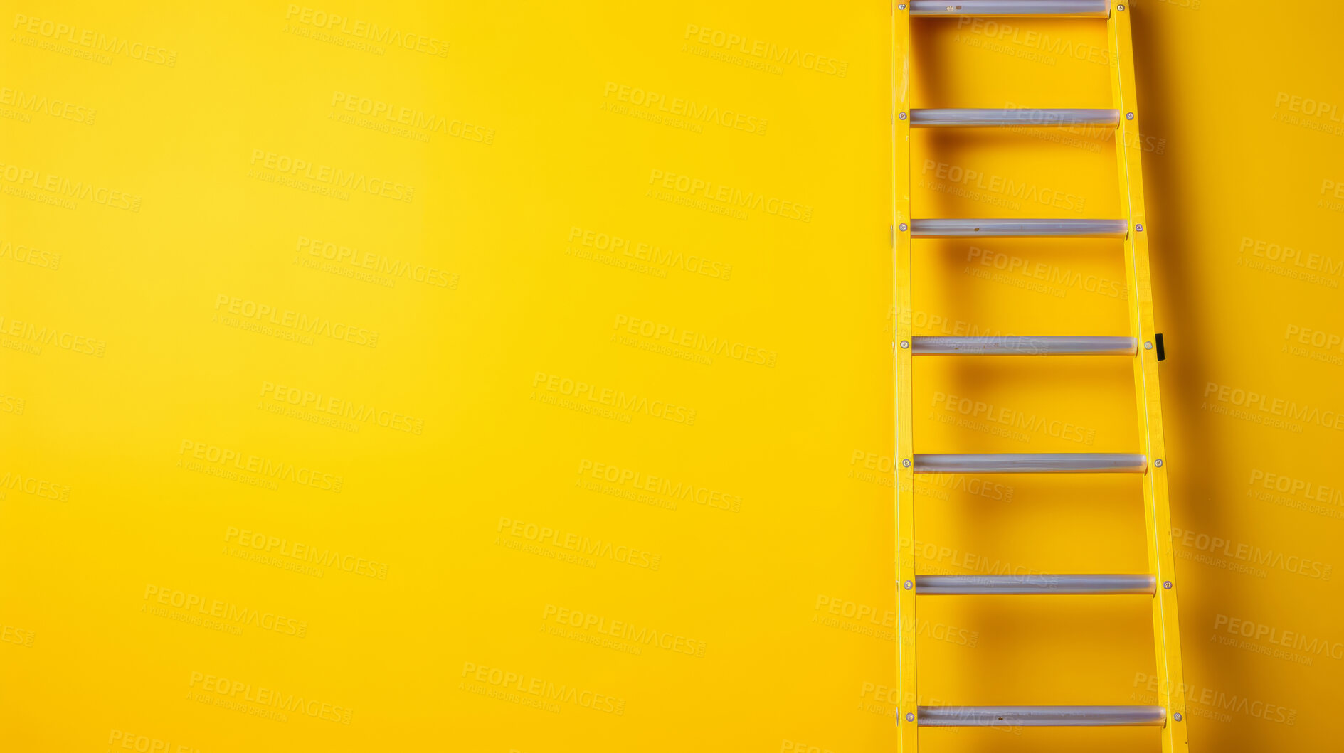 Buy stock photo Ladder leaning agains yellow wall. Copy space. Business, success, concept.